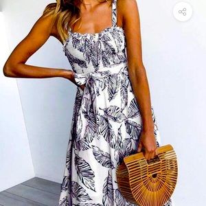 Never worn RocoJoy White leaf print MIDI sundress